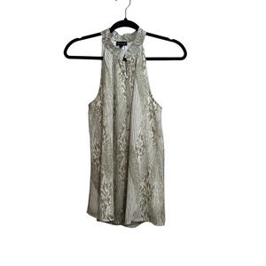 Buckle Black Green White Tribal Aztec Print High Neck Sleeveless Blouse Size XS